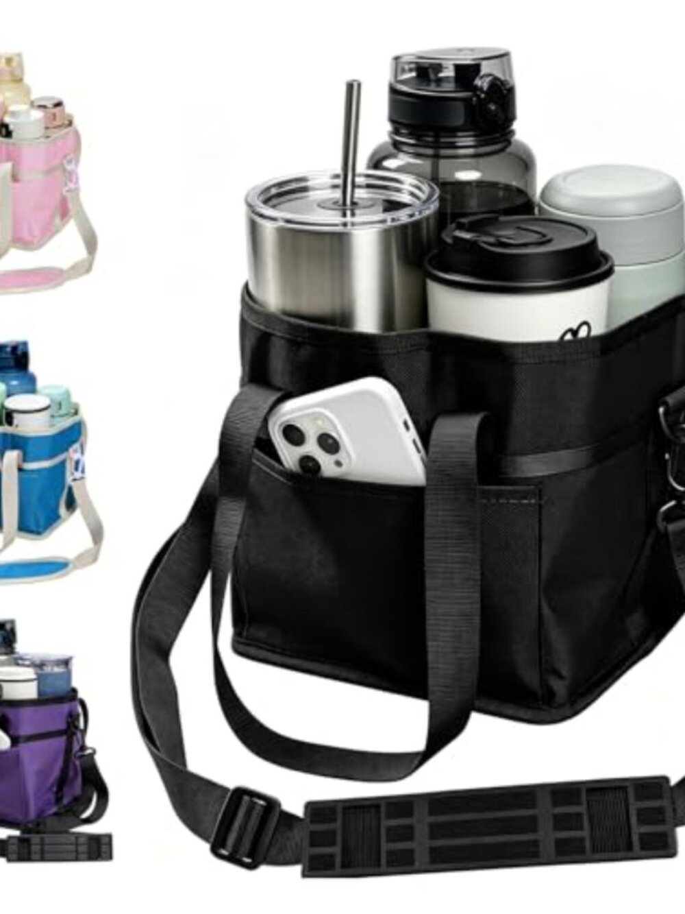 4 Cup Drink Carrier with Strap Water Bottle Holder Nylon Bag
